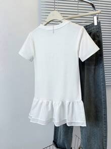 荷叶边圆领短袖T恤，修身夏季上衣 - 白色 - 查看 8