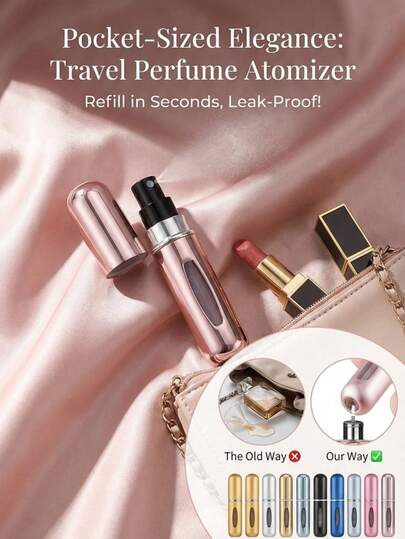 Botella atomizadora de perfume recargable mini de 5ml, pulverizador portátil de llenado por la parte inferior, recipiente de fragancia a prueba de fugas de tamaño para viajes para bolsos y bolsillos. Llenado por la parte inferior, recarga en segundos, a prueba de fugas, sin embudo necesario, ventana visual.