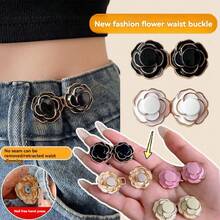 2/4Pairs Camellia Rose Jeans Tightening Brooch, Adjustable Button To Make Larger Size Smaller, No-Sew Removable Waist Buckle - Multicolor - View 4