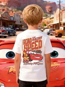 Disney Boys' T-Shirt Featuring A Creative Cartoon Print Of Lightning McQueen From Cars. Made From Soft, Comfortable, And Breathable Fabric, It's Perfect For Everyday Wear, Outings, And Activities-Making It An Ideal Gift For Kids. - 白色 - 查看 3