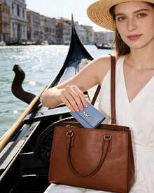 Michael Kors FACET Women's RFID Blocking Ultra-Thin Compact Wallet, Credit Card Holder With Zipper Coin Pouch, Ladies Clutch Organizer - Baby Blue - View 6