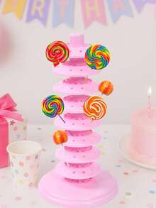 1pc Adjustable Multi-Tier Lollipop Stand, Pink Plastic Candy Display Rack, Tree-Shaped Design, Suitable For Baby Shower, Gender Reveal, Girl's Birthday Party Tabletop Decor, 1st Birthday Lollipop Display Stand, Pink Decor, Multi-Tier Skewers, Sturdy And Durable, No Power Needed, Kitchen & Dining Decor, Party Candy Bar Supplies, Birthday Gift, Party Favors - Pink - View 3