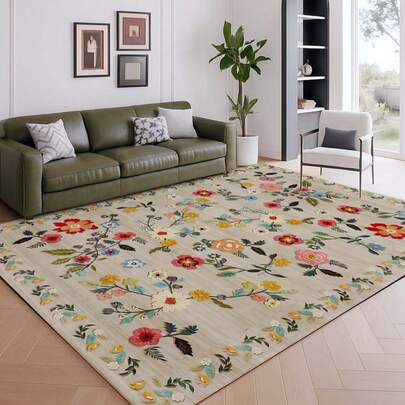 Thảm trang trí trong nhà cỡ lớn họa tiết hoa, chất liệu giả len, có thể giặt, thích hợp cho phòng khách, ghế sofa, phòng ngủ, đầu giường, thảm chống trượt, phòng ăn, nhà bếp, đệm ghế văn phòng, lối vào, dã ngoại ngoài trời, cắm trại.