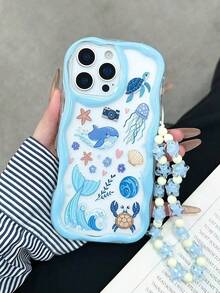 奶油色纹理彩绘保护壳，带链条，兼容 14、14 Pro、14 Pro Max、13、13 Pro、13 Pro Max、11、11 Pro Max、12、12 Pro、12 Pro Max、XR、XS、15、15 Pro、15 Pro Max、16、16 Pro、16 Pro Max、17、17 Pro、17 Air、17 Pro Max，高级防摔手机壳 - 彩色 - 查看 6