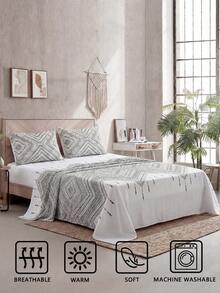 4pcs Geometric Pattern Bedding Set (1pc Fitted Sheet + 1pc Flat Sheet + 2pcs Pillowcases, Without Filler), Retro Style Bedding, Soft Polyester Fabric, Home Decor, Suitable For Various Bed Sizes - Multicolor - View 5