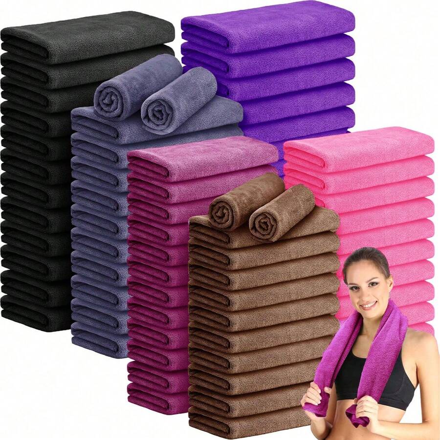 12pcs Ultra-Soft Microfiber Gym Towels, 12 X 12 Inches, Bleach-Resistant, Highly Absorbent, Quick-Drying, Lightweight, Suitable For Hand Care, Salon, Bathroom, Spa, Hotel, Pool, Home, Hair Care (Light Gray) - Multicolor - View 1