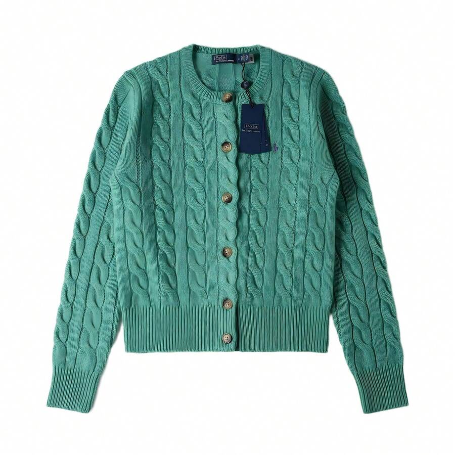 Polo Ralph Lauren Classic Embroidered Wool Cardigan | Cable-Knit Cashmere Blend Crewneck Button-Front Sweater, Women's Timeless Knitwear - 薄荷綠 - 查看 1