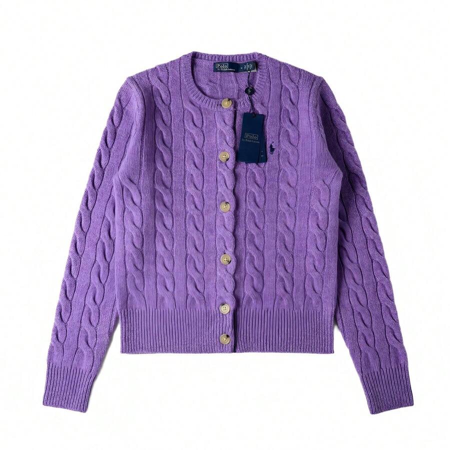 Polo Ralph Lauren Classic Embroidered Wool Cardigan | Cable-Knit Cashmere Blend Crewneck Button-Front Sweater, Women's Timeless Knitwear - 紫丁香色 - 查看 1