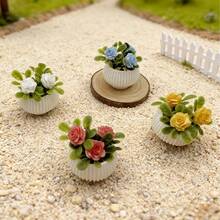 1件迷你逼真玫瑰花盆栽，娃娃屋DIY配件，微景观工艺品，完美礼物和收藏模型 - 1PC - 查看 7