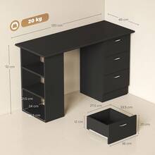 HOMCOM Scrivania Porta PC con 3 Cassetti e 3 Ripiani, Scrivania per Camera e Ufficio 120x49x72cm, Nero - A4 - Visualizzare 4