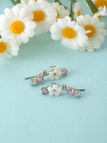 1件装花朵粉色锆石攀爬耳环 女士日常饰品 - 花朵鋯石耳釘 - 查看 1