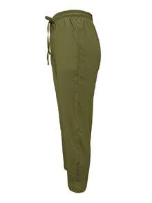 Quần ống đứng dáng suông, màu xanh quân đội, có dây rút và xếp ly, chất liệu vải, màu trơn, một túi, thích hợp cho mùa xuân/hè. - xanh quân đội - Xem 3