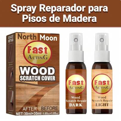 Kit de 2 Sprays Reparadores de Rayaduras para Madera (30 ml c/u) - Tonos Claro y Oscuro - Restaurador Instantáneo para Pisos y Muebles - Recupera el Brillo y Disimula Arañazos con una Sola Aplicación,Restaurador de Madera de Acción Rápida - Spray para Rayaduras en Pisos y Muebles - Pack de 2 Tonos (Claro y Oscuro) que Devuelven el Brillo Natural al Instante,Set de Spray Renovador para Pisos de Madera y Muebles del Hogar - 2 Tonos Ajustables (Oscuro y Claro) para Reparar Arañazos y Abrasiones - Fórmula de 30 ml para Restaurar el Color y el Brillo,Solución Anti-Rayaduras para Madera: Kit de Spray Reparador (30ml x2) - Ideal para Suelos de Parquet y Muebles - Oculta Imperfecciones y Restaura el Acabado Brillante