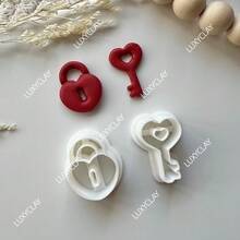 2件套爱情锁和钥匙造型软陶模具，适用于婚礼、派对、礼物、耳环制作、情人节等场合，可用于制作珠宝首饰。 - Lock and Key - 查看 6