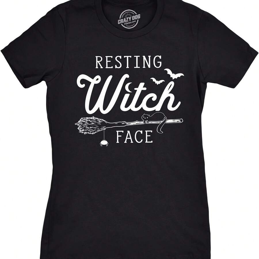 Crazy Dog hir - Camiseta divertida de Halloween con cara de bruja en reposo para mujer - Camiseta para Mujer - Negro 2 - Ver 1