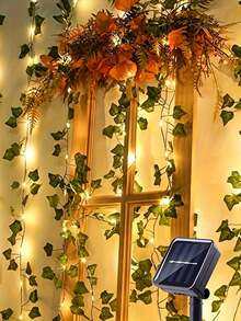 1pc Solar Powered Evergreen Ivy String Lights, Solar Powered Green Leaf String Lights, Solar Lights, 10/5/2m Solar Powered Artificial Evergreen Ivy Leaf String Lights - Natural Style Mimicking Green Leaves, Realistic Evergreen Ivy Leaf Pattern, Soft Warm Lighting, Photosensitive Automatic On/Off Function - Solar-powered Green Leaves - View 7