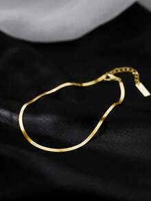 1pc S925 Sterling Silver Smooth Snake Bone Anklet, Minimalist Personalized Foot Chain, Versatile Delicate Anklet Gift For Women - Geometry - View 9