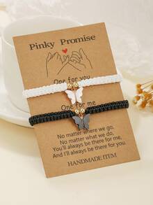 2件套亚克力蝴蝶吊坠可调节编织手链，适合朋友、家人、情侣、日常佩戴 - 蝴蝶編織手鍊套裝 - 查看 5