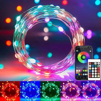 Fairy Lights Indoor Color Changing, 100/200 LED String Lights With Remote, RGB Colors Christmas Light For Indoor Bedroom Party Wedding Holiday Decorations