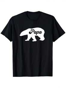 Camiseta gráfica de oso polar para hombre - Uni 100 % algodón, informal, cuello redondo, negra con estampado blanco, ligeramente elástica, tallas S-XXXL, perfecta para combinar en familia o para actividades al aire libre. - Negro 26 - Ver 1