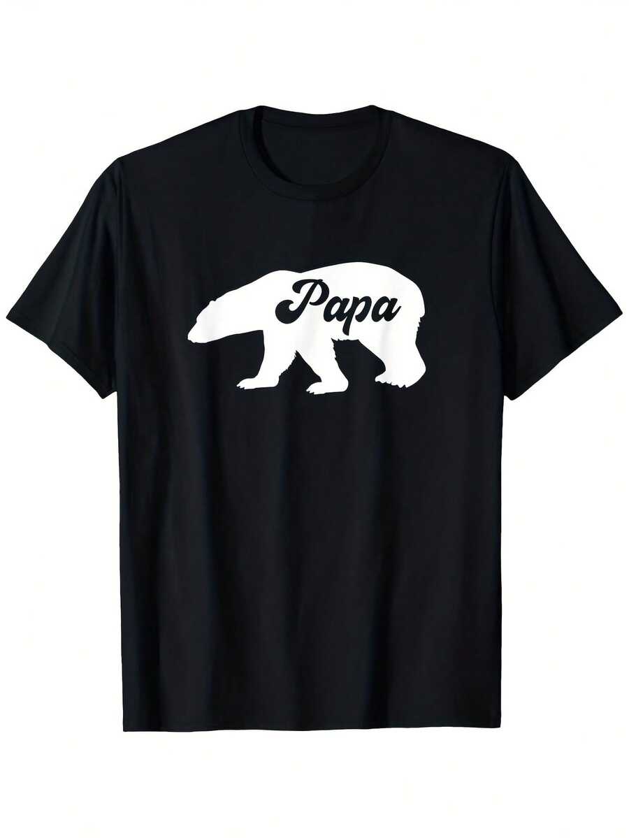 Camiseta gráfica de oso polar para hombre - Uni 100 % algodón, informal, cuello redondo, negra con estampado blanco, ligeramente elástica, tallas S-XXXL, perfecta para combinar en familia o para actividades al aire libre. - Negro 26 - Ver 1
