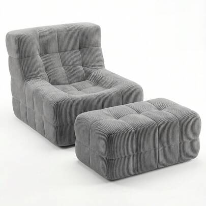High-Resilience Foam Single Lounge Sofa With Ottoman, No Assembly, Auto-Rebound Comfort