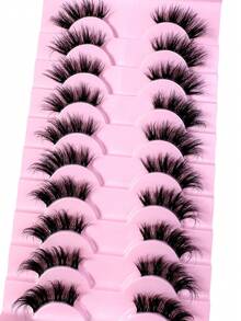 10 Pairs Transparent Half-Strip Soft 3D Faux Mink Lashes With Cat Eye Design, Natural Look - Black - View 4