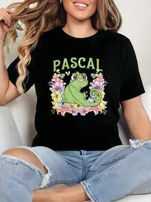 Playera Pascal Enredados, floral, linda, fans princesas, diario,  2026,blusas elegantes dama,tops,parejas,blusas curvy mujer. - Negro - Ver 1