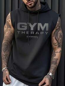 Men's Summer Fashion Casual Drawstring Hooded Vest - Black - View 2