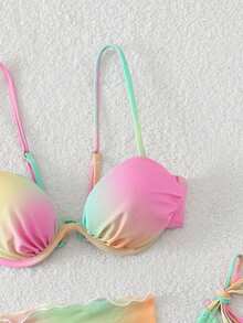 Set bikini LUCKY HOLIDAY 2026, nou, la modă, cu imprimeu Tie-Dye colorat, din 3 piese, cu plasă, stil sexy și elegant, potrivit pentru Ziua Îndrăgostiților, petreceri de vară pe plajă și vacanțe pentru femei - Multicolor - Vizualizare 7