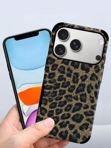 Cheetah,Leopard Print 1pc Glitter Leopard Pattern Faux Leather Shock-Resistant Soft Phone Case With Sound Enhancing Design, Suitable Compatible With Apple 17 Pro Max/16 Pro Max/16 Plus/13 Pro Max/14 Pro Max 13 14 11 12 Pro 11/15 Pro, Galaxy S24 Ultra, Holiday Gift - Black - View 7