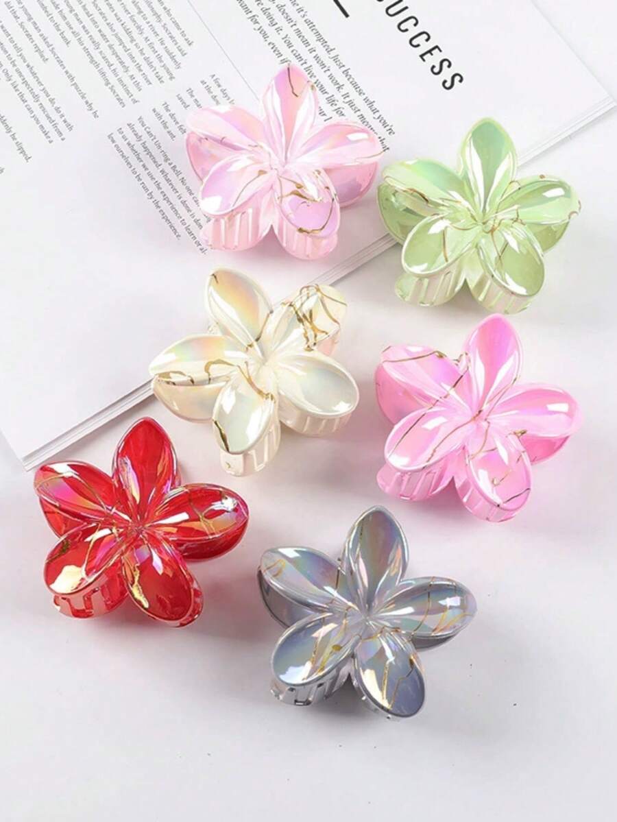 Pinza de pelo de plástico ABS con estampado floral, adecuada para uso diario - Multicolor - Ver 1