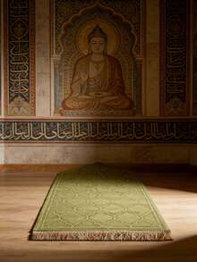 1 pieza Elegante alfombra de oración con diseño floral - Franela suave, lavable a máquina, alfombra de confort rectangular con diseño de mezquita iluminada en dorado para interiores - Verde - Ver 3