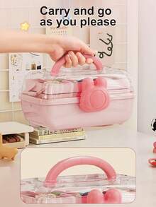 1pc Hair Accessory Storage Box: 3-Layer Organizer With Dividers, Bow-Shaped Clasp And Handle | Large Capacity | Durable Pink Or Purple Color, Can Store Hair Clips, Cards, Stickers And Crafts | Perfect Gift For Girls - Multicolor - View 11