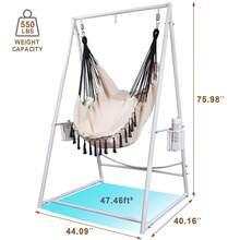 YOXIFOC Hammock Chair With Stand With Extra 3 Hanging Hooks And 2 Side Holders,Heavy Duty Hanger With Swing Chair Included For Indoor Outdoor Patio Yard Garden Porch (White) - White - View 3
