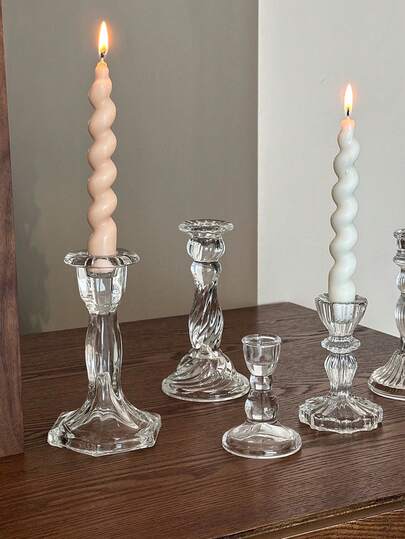 1 Pc/1Set Glass Candlestick/Candlestick Holders/Candle Holder, Cozy Clear Glass Candle Stand For Holiday Gathering, Home Decor, Dining Table Centerpiece, Afternoon Tea Setting, Pet-Friendly Home Styling, Window Sill Display, Bookshelf Decor, Entryway Table Accent, Outdoor Patio Decor, Candlelit Yoga Session, Nursery Accent, Movie Night Setting, Plant Shelf Accent.