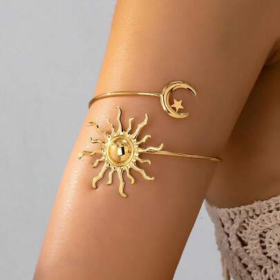 1 chiếc vòng tay kiểu dáng cổ điển phóng khoáng với họa tiết ngôi sao và trăng, thích hợp cho tháng Ramadan, tiệc tùng và đeo hàng ngày.