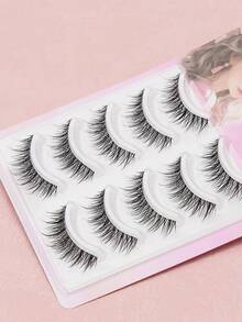 5 Pairs Of Natural False Eyelashes Fluffy And Soft 3D Mink Eyelashes Long Silky Eyelashesdaily Work Meetings Natural False Eyelashes Comfortable To Wear With Eyelashes Hand-Made Wing Elongated Natura Full False Eyelashes Free Eyelash Tweezers And Eyelash Brushes - 黑色 - 查看 2