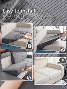 1pc Plush Velvet Sofa Slipcover, Non-Slip & Durable Stretch Sofa Cover, Machine Washable, Suitable For Living Room & Bedroom, Pet Friendly - Solid Pattern - Dark Grey - View 7