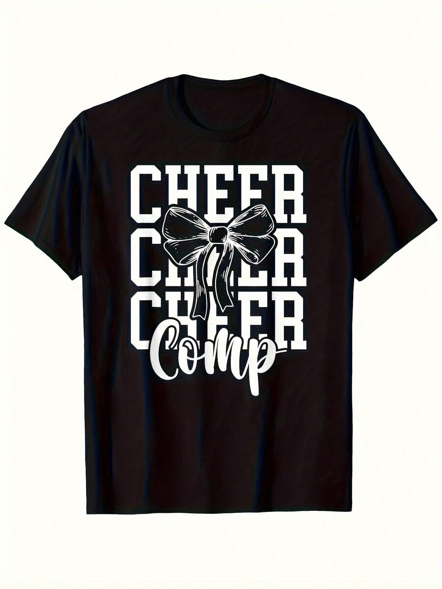 Men'S Vintage Cheerleading Graphic T-Shirt - White Lettering & Cheer Bow Design, Black R Team Spirit Tee for Cheerleaders, es, Fans - All-season Casual Wear, Fan rel, Clic Round Ne - Negro 30 - Ver 1