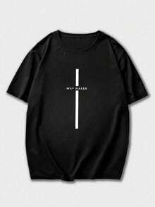 Herren lässiges, weites T-Shirt mit Buchstaben-Muster, kurzärmlig, bequem und geeignet für Outdoor-Sport, Laufen und täglichen Casual-Stil, Schwarz - Schwarz - Übersicht 3