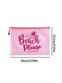 防水時尚沙灘包，印有「Beach Please」文字、棕櫚樹、海鳥和波浪圖案。大容量透明化妝包配尼龍拉鍊，輕便，春/夏收納，適合游泳、沙灘、潛水和夏季度假旅行，學生返校使用。輕便防曬收納包，適合送給朋友、家人、閨蜜、同學的禮物。生日、節日、派對、婚禮（伴娘）的完美禮物和紀念品，郵輪必備，夏季度假禮物 - 彩色 - 查看 11