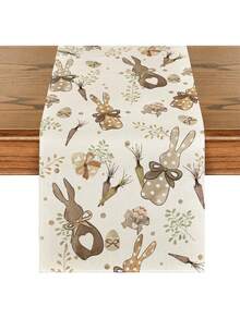 1 pieza Conejito de Pascua, Mantel de mesa con hojas de abedul y zanahoria, Decoración de mesa de cocina y comedor de primavera, Decoración del hogar y fiesta - Camel - Ver 7