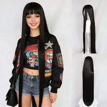 46英寸/120厘米通用动漫角色扮演假发，带刘海，超长柔顺直发，耐热合成纤维，长刘海，男女皆宜，多种颜色可选（黑色、棕色、白色、银白色、银灰色、灰色），舒适时尚，用途广泛，适合日常、派对、嘉年华、音乐会、度假、摄影、生日、圣诞节等场合，亦可作为装饰礼物。 - 彩色 - 查看 12