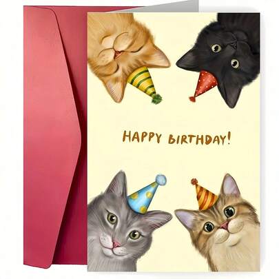 Alegres deseos de cumpleaños: Tarjetas de felicitación con imagen divertida de gato - Perfectas para familiares y amigos, perfectas para amantes de los gatos, papel premium, perfectas para cualquiera