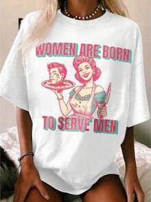 Camiseta gráfica 'Las mujeres nacen para servir a los hombres' - Cuello redondo casual, moda para todas las estaciones, estilo de dibujos animados, ropa casual |   Camiseta con estampado de dibujos animados |   Camiseta con cuello redondo.Camiseta gráfica 'Las mujeres nacen para servir a los hombres' - Cuello redondo casual, moda para todas las estaciones, estilo de dibujos animados, ropa casual |   Camiseta con estampado de dibujos animados |   Camiseta con cuello redondo.Camiseta gráfica 'Las mujeres nacen para servir a los hombres' - Cuello redondo casual, moda para todas las estaciones, estilo de dibujos animados, ropa casual |   Camiseta con estampado de dibujos animados |   Camiseta con cuello redondo.blusas para mujer,san valentín ropa,san valentín,playeras de mujer - Blanco - Ver 1