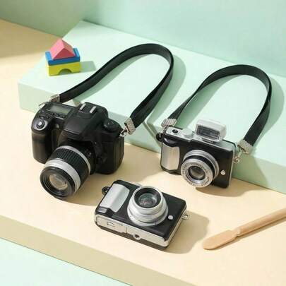 POKOJA LAND Mô hình máy ảnh DSLR mini cổ điển, đèn flash hoạt động, hiệu ứng âm thanh, móc khóa, đồ trang trí nhà cửa, vật phẩm sưu tầm mang tính hoài cổ cho người đam mê nhiếp ảnh