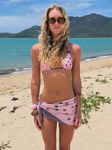 2026 Women's Beach Summer Swimsuit Set Random Print Spaghetti Strap Sexy Bikini , Summer Outfits,Elegant,Valentine's Day,Beach,Vacation,Carnival,Casual,Chic,Summer Outfits,Summer Holiday Outfits,Spring,Valentine Outfits For Women,Carnival. - 粉色 - 查看 1