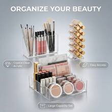 3pcs Transparent Acrylic Makeup Organizer, Space-Saving Eyeshadow Palette, Lipstick, Eyebrow Pencil, Brush Holder Countertop Cosmetic Storage Box - Multicolor - View 11