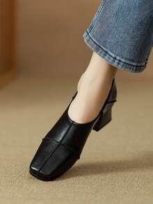 Fall/Winter Women Chunky Heel Fashionable Versatile Elegant High Heels, Elegant, Loafers - Black - View 6